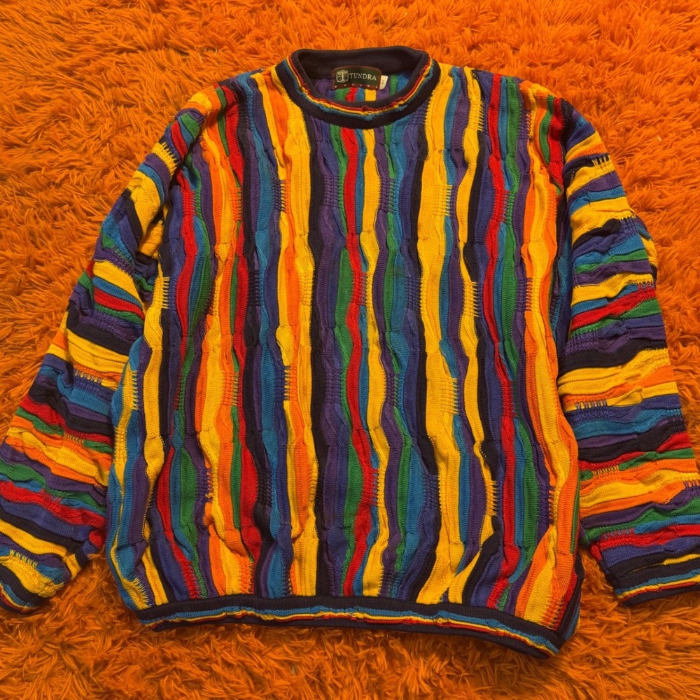 XL Tundra Mens 3D Knit Sweater Multicolor Textured Coogie Biggie inspired